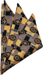 Kravatkolik Sarı - Siyah Motif Baskılı İpek Mendil SPS321