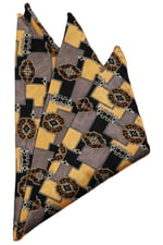Kravatkolik Sarı - Siyah Motif Baskılı İpek Mendil SPS321