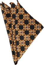 Kravatkolik Siyah - Sarı Motif Baskılı İpek Mendil SPS114