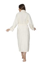 Krem Eteği Kolu Jakarlı Bambo Cotton Bayan Bornozu Krem L/XL