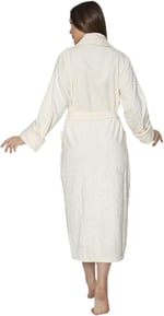 Krem Eteği Kolu Jakarlı Bambo Cotton Bayan Bornozu Krem L/XL