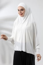 Krem Hazır Pratik Sultanbaş Tesettür Kollu Penye Sufle Eşarp Hijab