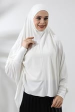Krem Hazır Pratik Sultanbaş Tesettür Kollu Penye Sufle Eşarp Hijab