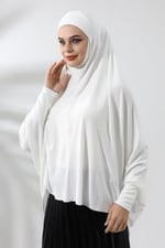 Krem Hazır Pratik Sultanbaş Tesettür Kollu Penye Sufle Eşarp Hijab
