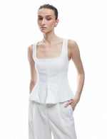 Krep Scuba Kumaş Kare Yaka Kolsuz Peplum Bluz