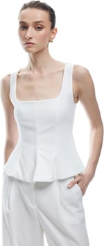 Krep Scuba Kumaş Kare Yaka Kolsuz Peplum Bluz