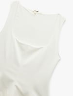 Krep Scuba Kumaş Kare Yaka Kolsuz Peplum Bluz