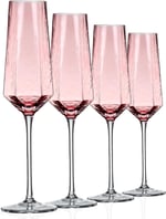 Kristal Şampanya Flüt 236 ml Pembe Düğün Şampanya Kadehleri Şık Şampanya Flüt Zarif 4'lü Set Düğün Yıl Dönümü Noel için (Pembe)