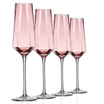Kristal Şampanya Flüt 236 ml Pembe Düğün Şampanya Kadehleri Şık Şampanya Flüt Zarif 4'lü Set Düğün Yıl Dönümü Noel için (Pembe)
