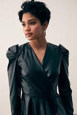 Kruvaze Deri Bluz - Siyah