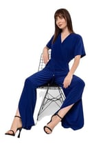 Kruvaze Düşük Kol Yırtmaç Detaylı Tulum