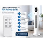 Kule Tipi Vantilatör 45 İnç, Uzaktan Kumandalı, 3 Hız Kademeli, 3 Modlu (Normal/Doğal/Uyku), Salınımlı, Dokunmatik Kontrollü, 24 Saat Zamanlayıcılı, Beyaz