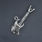 Kuru Kafa Elektro Gitar Erkek Kadın Kolye Antik Gümüş Kaplama - 60 cm Düz Zincir
