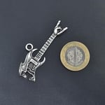Kuru Kafa Elektro Gitar Erkek Kadın Kolye Antik Gümüş Kaplama - 60 cm Düz Zincir