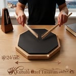 Kutulu Bateri Çalışma Antrenman Pedi - 24 cm Ahşap Tabanlı Sekizgen Bateri Çalışma Pedi, Sessiz Siyah Kauçuk Baget Pratik Pedi