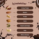 Kuvertür Çikolata Badem Kaju Ceviz Fındık Antep fıstığı Kabak Çekirdeği İçeren Besleyici Lüks Kuvertür Çikolata 130gram (Standart, Bitter Çikolata)