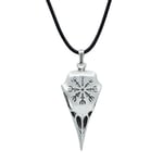 Kuzgun Kafatası - Vegvisir Deri ip Kolye - Gümüş Kaplama - Kadın Erkek Kolye - No:734