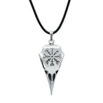 Kuzgun Kafatası - Vegvisir Deri ip Kolye - Gümüş Kaplama - Kadın Erkek Kolye - No:734