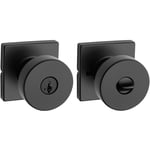 Kwikset Pismo Giriş Kapı Tokmağı Kilitli ve Anahtarlı, Güvenli Anahtarlı Kulp Dış Cephe, Ön Giriş ve Yatak Odası, Mat Siyah, Seçmeye Dayanıklı SmartKey Rekey Güvenlik ve Microban, Kare Gül