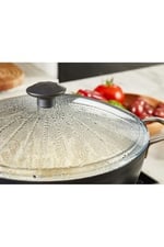 L K Laurel Kitchen Borcam Kapak Isıya Dayanıklı Tava Tencere ve Sahan Uyumlu Tepelikli Şık Desenli 24 cm Kapak