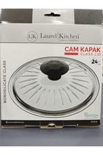 L K Laurel Kitchen Borcam Kapak Isıya Dayanıklı Tava Tencere ve Sahan Uyumlu Tepelikli Şık Desenli 24 cm Kapak