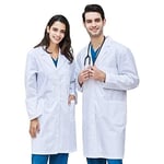 Laboratuvar önlüğü, beyaz, pamuklu, doktor önlüğü, erkek, kadın, manto, hijyen, uzun kollu, düğmeli ve 3 cepli, kimyasal önlük, okul, üniseks, laboratuvar, üniversite, iş için