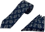 Lacivert Beyaz Motif Desen Kravat Mendil Set