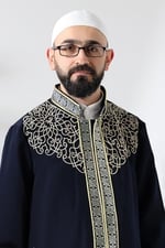 Lacivert Hakim Yaka Erkek Namaz Elbisesi Şerit Nakış İşlemeli İmam Cübbesi