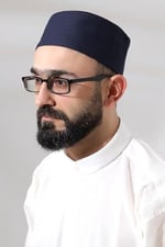Lacivert Kapitone Nalı Şerif Nakışlı Kalıp Namaz Takkesi