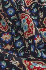 Lacivert Kırmızı Çini Lale Desen Mendil