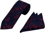 Lacivert Kırmızı Motif Desen Kravat Mendil Set