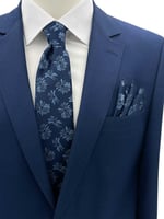 Lacivert Mavi Motif Desen Kravat Mendil Set