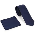 Lacivert Oxford Model Mendilli Slim Kravat- MKAS-5