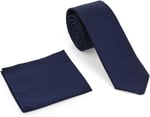 Lacivert Oxford Model Mendilli Slim Kravat- MKAS-5