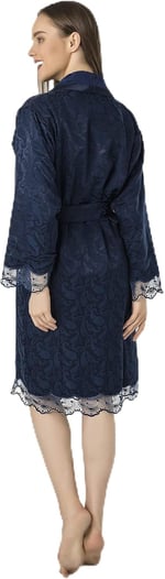 Lacivert Saten Bukle Bambu Cotton Bayan Bornozu Lacivert XXL