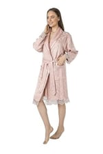 Lacivert Saten Bukle Bambu Cotton Bayan Bornozu Pudra M