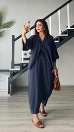 Lacivert Tek Düğme Bluz-Pantolon Takım - Bedenler: S, M
