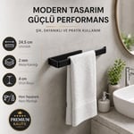 Lamalı Siyah Yapışkanlı Lüks Tasarım Solo Peçetelik, Metal Havluluk, Hem Yapışkanlı Hem Vidalı Montajlı, Banyo ve Mutfak İçin Modern Duvar Havlu Askısı