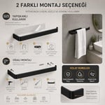 Lamalı Siyah Yapışkanlı Lüks Tasarım Solo Peçetelik, Metal Havluluk, Hem Yapışkanlı Hem Vidalı Montajlı, Banyo ve Mutfak İçin Modern Duvar Havlu Askısı