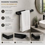 Lamalı Siyah Yapışkanlı Lüks Tasarım Solo Peçetelik, Metal Havluluk, Hem Yapışkanlı Hem Vidalı Montajlı, Banyo ve Mutfak İçin Modern Duvar Havlu Askısı