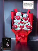 Lapidaria Kırmızı Love Ayıcık Buketi Ve Lotus Kolye, Sevgiliye Hediye, Doğum Günü Hediyesi, Özür Hediyesi,