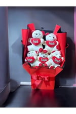Lapidaria Kırmızı Love Ayıcık Buketi Ve Lotus Kolye, Sevgiliye Hediye, Doğum Günü Hediyesi, Özür Hediyesi,