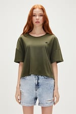 Lara Oversize T-Shirt Haki Yeşil Basic Kadın Tişört