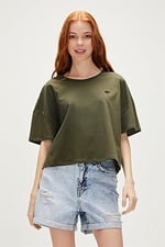 Lara Oversize T-Shirt Haki Yeşil Basic Kadın Tişört