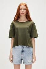 Lara Oversize T-Shirt Haki Yeşil Basic Kadın Tişört