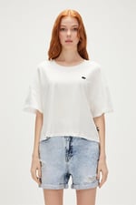 Lara Oversize T-Shirt Off-White Beyaz Basic Kadın Tişört