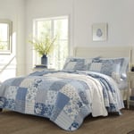 Laura Ashley Home | Yorgan Takımı - 100, Ters Çevrilebilir, Hafif ve Nefes Alabilir Yatak Takımı, Ekstra Yumuşaklık için Önceden Yıkanmış, Pamuk, Mavi, İkiz