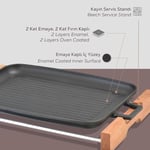 Lava Döküm Grill Tepsi, Izgara Yüzeyli, Metal Kulplu, Ahşap Standlı, 31x42cm