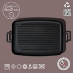 Lava Döküm Grill Tepsi, Izgara yüzeyli, Metal Kulplu, 31x42cm