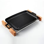 Lava Döküm Grill Tepsi, Izgara Yüzeyli, Metal Kulplu, Ahşap Standlı, 31x42cm